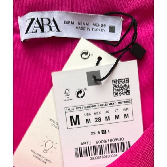 NWT Zara Satin Effect Floral Jacquard Keyhole Halter Top in Fuchsia - Picture 14 of 16